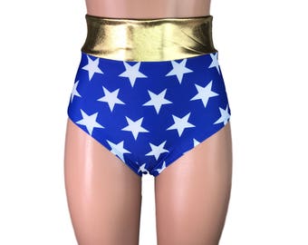 Wonder Woman Inspired High Waisted Hot Pants - Booty Shorts - Bikini Bottom - club or rave wear - Crossfit - Running
