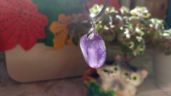 Amethyst pendant, energy crystal, vegan, energy protection, nugget stone, nugget necklace, prill stone