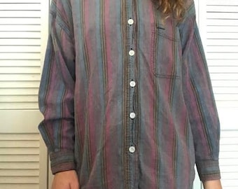 Women's Stripped Button Up (Size: M)