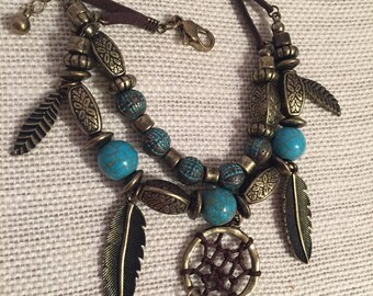 Dream Catcher and Feather Beaded Anklet