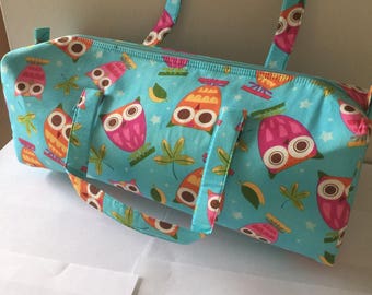 Luxury Knitting Bag Craft Bag Gift Hobby Sewing - Blue & Pink Owl Design Birds