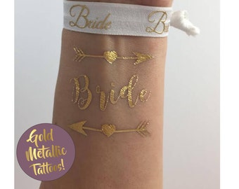 Bride & Bride Tribe Tattoo Gold Metallic Flash Tattoos Bachelorette Party Favors Beach Wedding Hen Party Bride Squad Team Bride