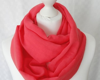Pink cotton infinity scarf, Raspberry pink scarf, Circle scarf, Loop scarf, Scarf for her, Fashion scarf