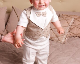 baby boy first birthday outfit, christening outfit, baby boy 3-piece suit ivory, newborn boy suit, baby boy suit, boys wedding outfit