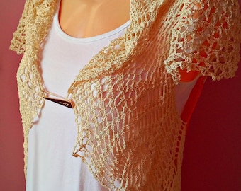Crochet bolero, Handmade Vest, Unique Cotton , cotton shrug, wedding lace bolero, bridal cover shoulders, cotton cover up, lace shrug
