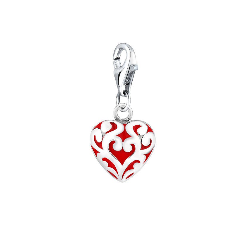 Charm Filigree Heart with Clasp ClosureClip On CharmSterling