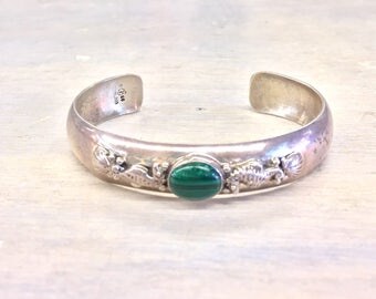 Bracelet Extensible En Malachite Verte - Bijou Vintage - Parfait état - Occasion
