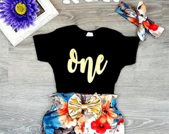 Baby Girl 1st Birthday Outfit - First Birthday Outfit girl - Floral Birthday Outfit - 1st Birthday Girl Outfit - Floral Bloomer