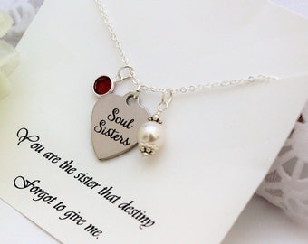 BEST FRIEND Gift, BFF Gift, Soul Sisters Necklace, Personalize Gift, Birthday Gift for Friend Birthday Gift Best Friend, Birthstone Necklace