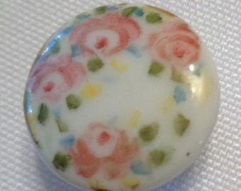 vintage pair of hand painted porcelain floral stud buttons