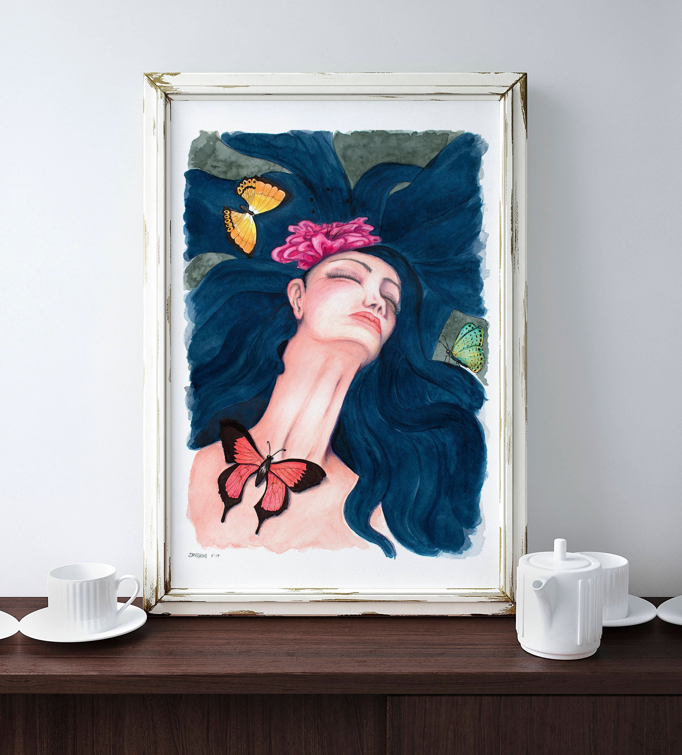 Woman Butterfly Print Surreal Painting Print Portrait