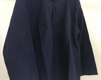 French nautical blue smock, N8 Size L, Le Glazik work wear, kabigs breton peacoat bleu de travail chore coat marine-wear Sanfor sailing