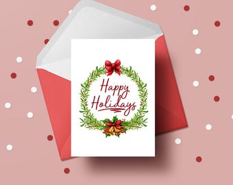 Happy Holidays Card, Printable Card, New Year Card, Holiday Greeting Card, Christmas Card Digital, Foldable Card, 5x7 Card, Instant Download