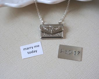 Marry Me Today necklace, wedding day gift for bride, bride gift from groom, wedding day gift, envelope necklace, wedding date gift, moment