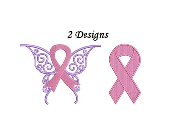 Cancer Ribbon Embroidery Design - 2 designs - Breast cancer awareness embroidery design