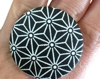 Ring button black & white Ulka Paris