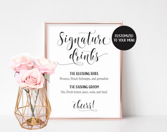 Signature Cocktail Sign, Bar Menu Printable, Reception Signs, Signature Drink Sign, Bachelorette Party Decor, Bridal Shower Sign, Wedding