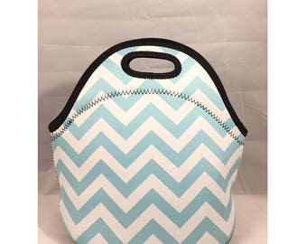 C.C. Neoprene Lunch Bag | Insulated Lunch Tote | Lunch Box | Office lunch bag | Lunch Bag Insulated | Teacher Gift Nurse Gift | Teal Chevron
