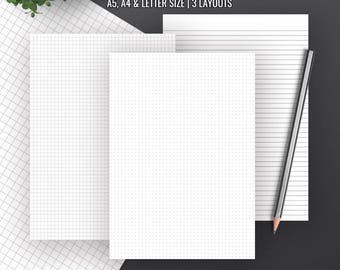 Basic Pages Inserts, Dot Grid, Square Grid, Lined Paper, A4, Letter, Printable Planner, A5 Planner Binder, Filofax A5, Instant Download
