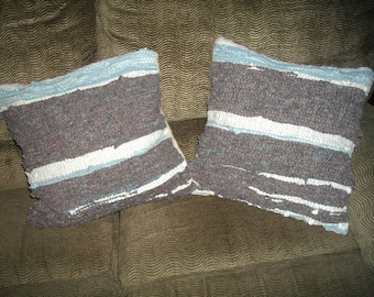 Gray hand loomed 2 pillows & FREE dresser scarf/ rug! Wool blend pillows with off white and flecks of color.