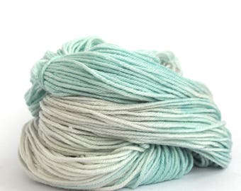 Double knitting wool, hand dyed DK organic merino silk, light worsted crochet yarn, Perran Yarns, Waterworld white pale blue, uk seller