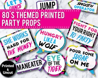 30 - 80's Party Photo Booth Props Signs,PRINTED & UNCUT, 30th birthday, 40th birthday, 50th birthday, funny photo booth signs