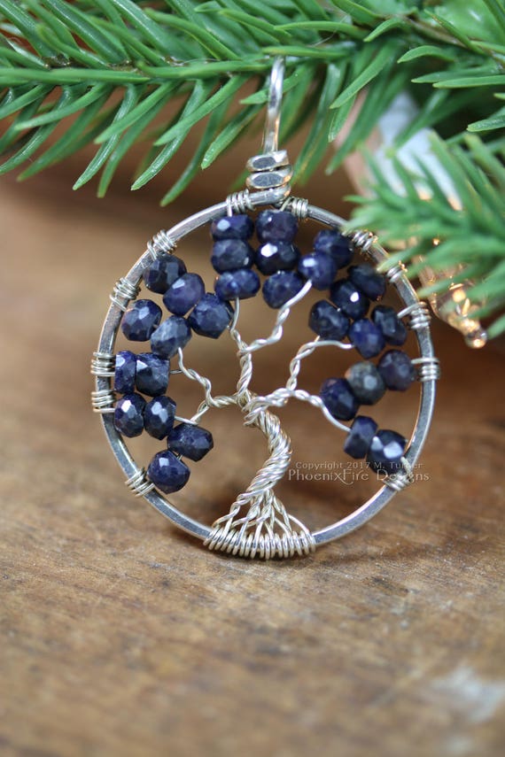 Blue Sapphire Necklace Tree of Life Pendant September