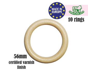 10 Natural Organic Wooden Rings 56mm no holes. eco organic wood teething rings. baby safe teething wood. bunny ears diy teething toy #120013