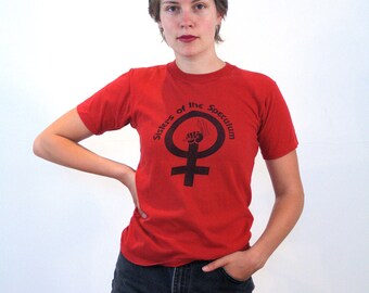 Rare 70s Feminist T-Shirt S, Sisters of the Speculum, Vintage Woman Power, Women's Health Reproductive Rights Shirt, Red Cotton Feminist Tee