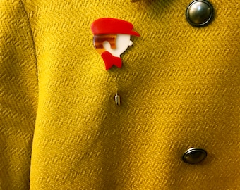 Lea Stein brooch, rare vintage pin, Gavroche, Andy Capp, Chauffeur, Celluloid, Made in France, Collectable