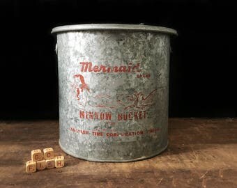 Vintage Minnow Bucket, Minnow Pail, Mermaid Brand, Canadian Tire Fish Bucket, Fishing Gear, Rustic Decor