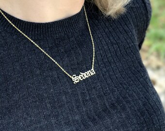 Gothic bar name Necklace custom necklace initial jewelry personalized necklace old english font old english initial necklace