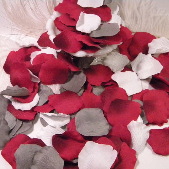 300 Rose Bulk Petals Artificial Petals Grey Red and White