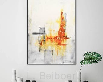 Large original abstract painting contemporary art amber 24 x 36 modern acrylic abstract painting by L.Beiboer
