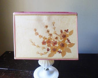 Handmade Signed Paper Lamp Shade, Early Botanical Linen Decoupage, Decoupage Lamp Shade