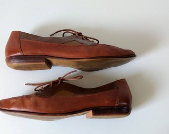 Vintage two tone leather brogues oxfords tie shoes size 7.5