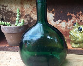 Vintage Emerald Green Glass Bottle, Decanter