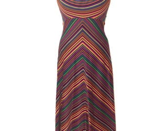 vintage 1970's rainbow chevron dress / maxi dress / polyester / halter dress / J•M•Towne & Co. / women's vintage dress / size small