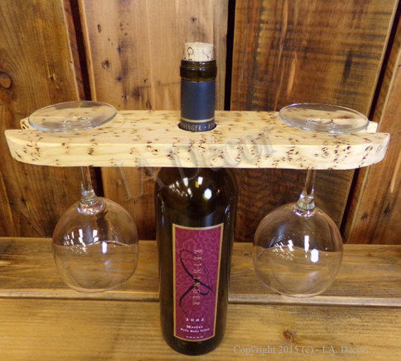 Wine Bottle Topper Double Glass Holder Birds Eye Pine Wine