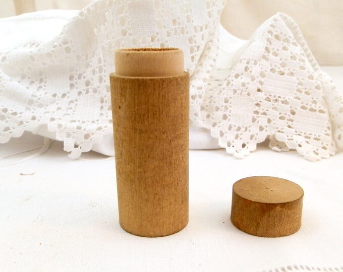 Cylindrical Turned Wooden Pill Box, French Vintage Box Made of Wood, Rustic Brocante Decor
