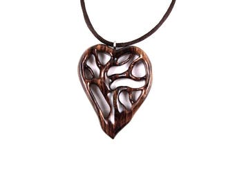Tree of Life Pendant, Wooden Heart Necklace, Wooden Heart Pendant, 5th Anniversary Gift, Wooden Tree of Life Necklace, Wood Jewelry