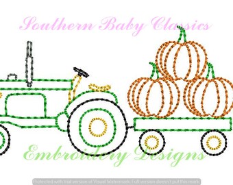 Old Antique Tractor Pumpkins Halloween Farm Autumn Design Vintage Quick Stitch File for Embroidery Machine Instant Download Boy Heirloom