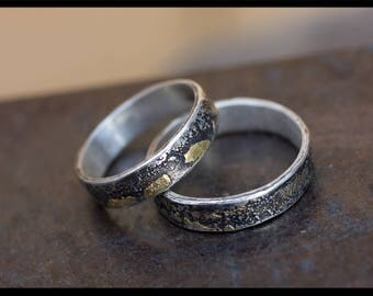 Matching Wedding Bands 9mm Width Rustic Silver & Gold Wedding For the couple that wants something unique and different than a traditional wedding band set
