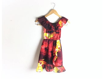 Girls dress, Hawaiian dress, tiki dress, red dress, summer dress, vintage dress, size 8