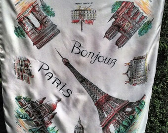 Bonjour Paris French acetate souvenir scarf, fifties.
