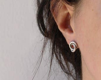 Double circle earrings sterling silver studs minimalist earrings - JACKIE