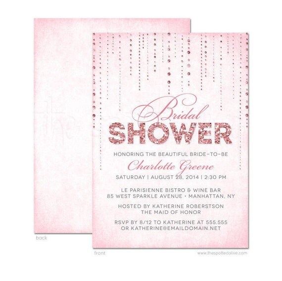 Pink Glamour Bridal Shower Invitations - DIY Printable File For Printing On Your Own - Pink Digital Gems & Glitter Invites Il_570xn