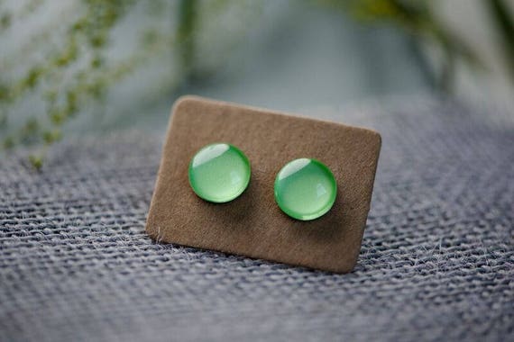 Mint Green Glass Earrings - Surgical Steel Hypoallergenic Mint Studs - Free Postage Sensitive Earrings