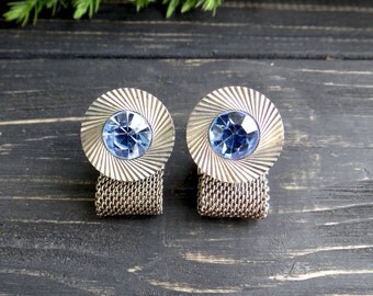 Vintage cufflinks father/of/the/bride gift Blue silver tone cuff links father/of/the/groom gift fathers day gift something blue rhinestone