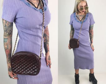 80's Purse With Gold Chain Strap - Vintage Brown Vinyl Purse Shoulder Bag Chain Strap Small Cross Body Chain Strap Purse